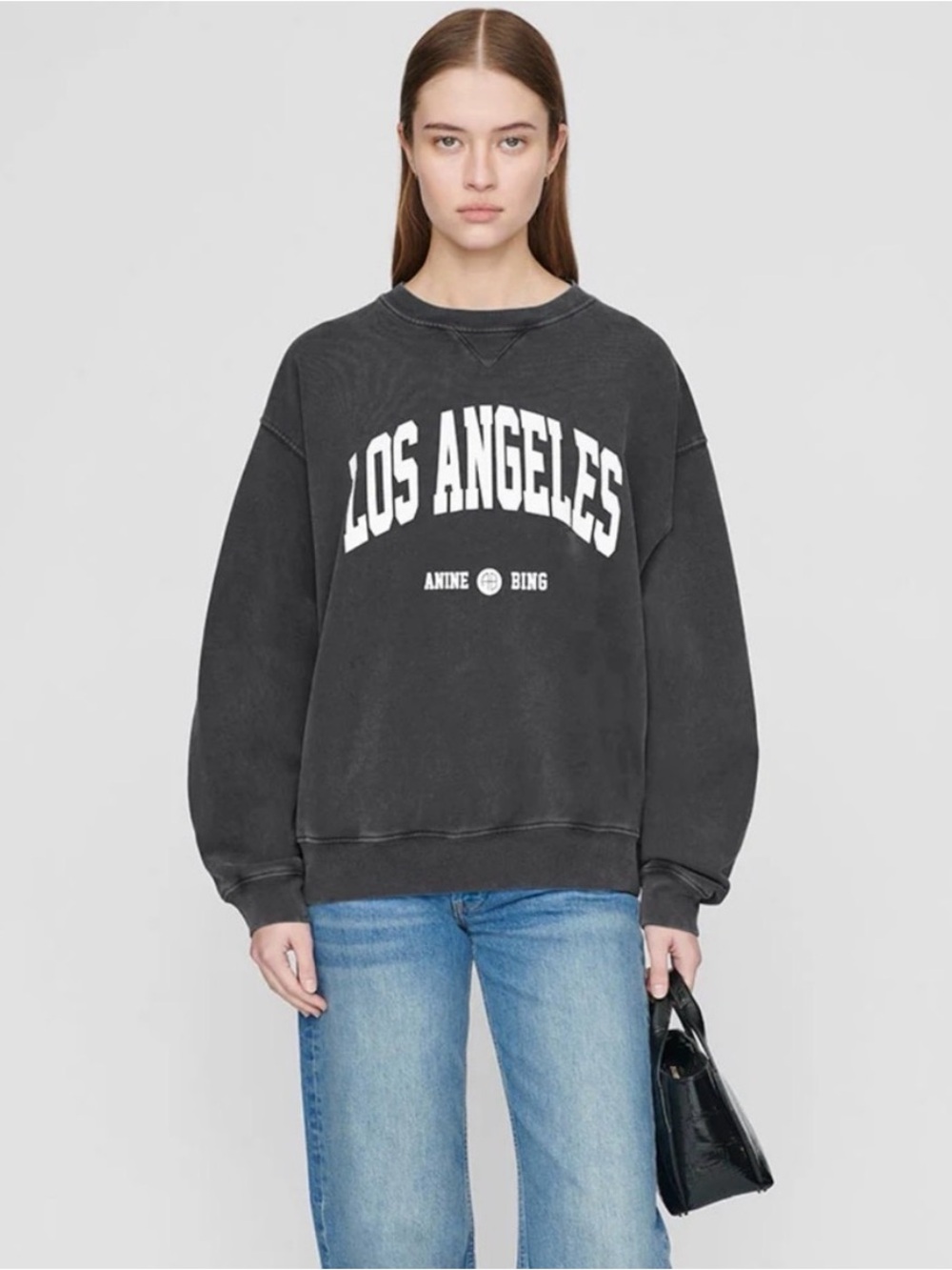 NWT Anine Bing Ramona University Los Angeles Sweatshirt Washed Black XS